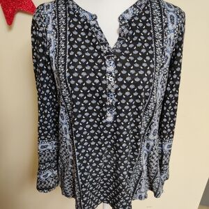 Style & Co. Black and Blue Floral Blouse, Size Medium